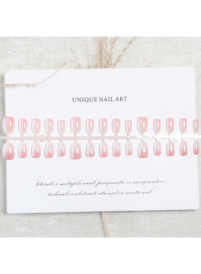 أظافر صناعية فاخرة سريعة الارتداء - مجموعة قابلة لإعادة الاستخدام مكونة من 24 قطعة - لون وردي فاتح متدرج فرنسي (نمط متدرج كلاسيكي) - مظهر صالونات التجميل في المنزل - Image 2